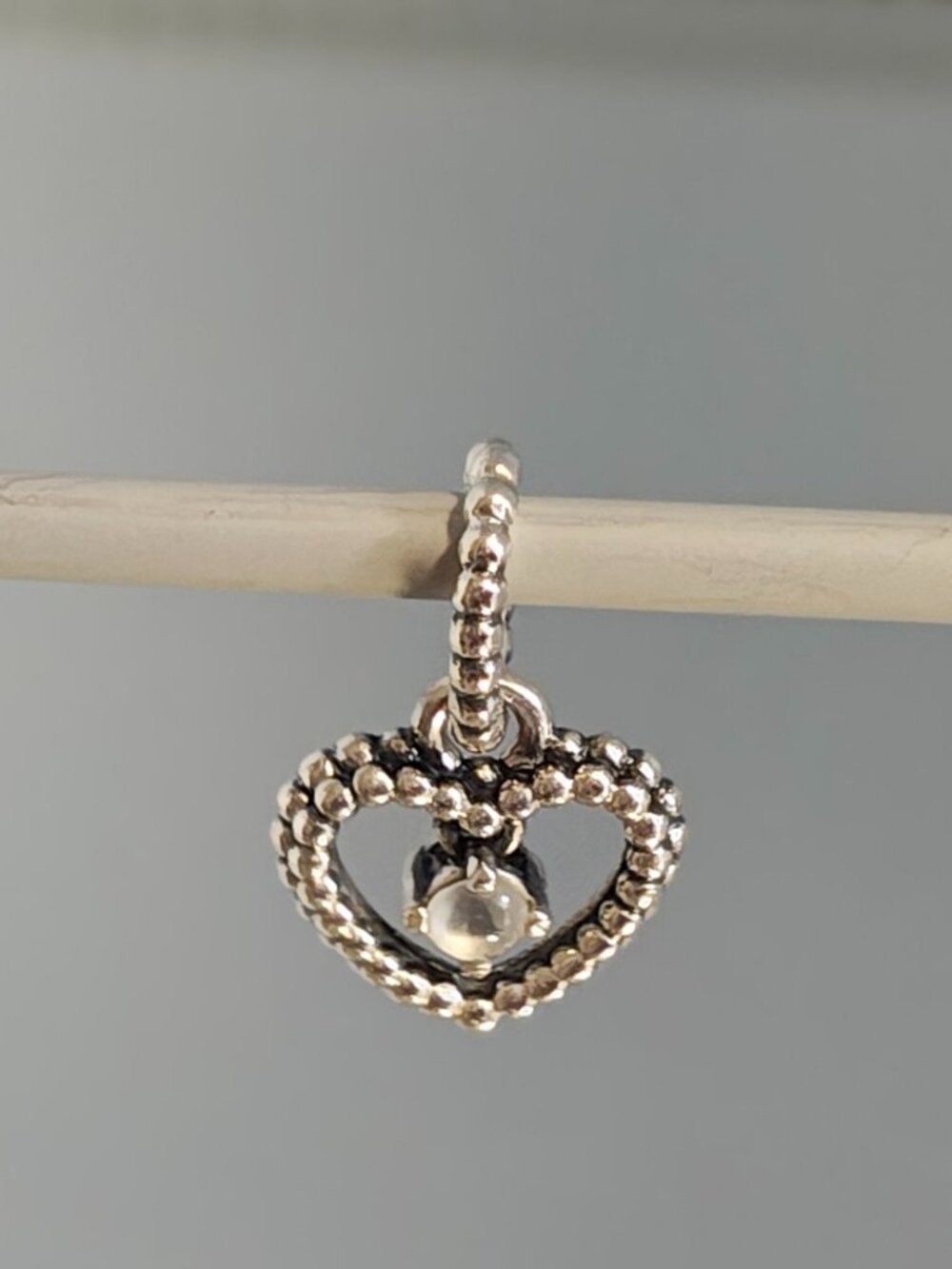 Authentic Retired Pandora April Milky White Heart Dangle 798854C04 Birthday